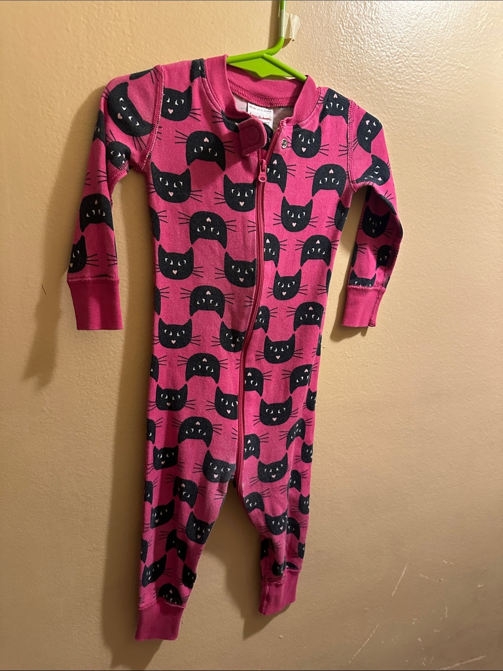 Hanna Andersson Hot Pink Black Cat Zip One-Piece Footie